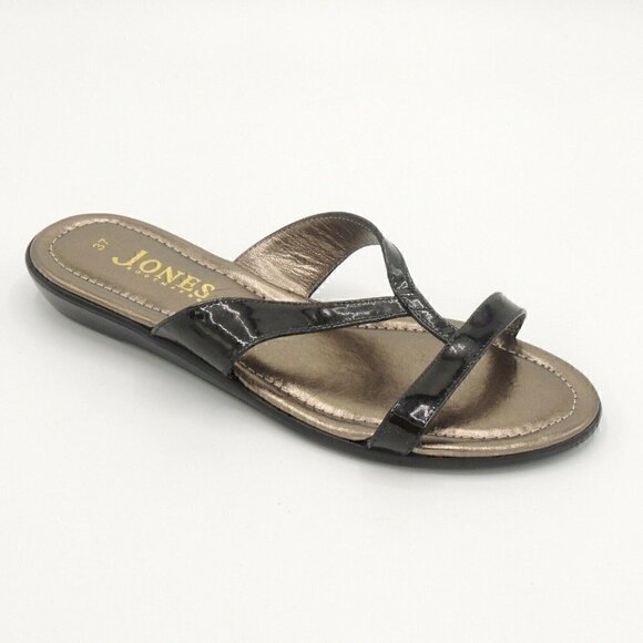 JONES BOOTMAKER  Patent Leather Mule Sandals Black - Picture 1 of 8